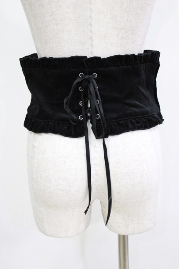 画像2: BPN / 別珍ショートコルセットベルト  黒 H-26-03-24-045-GO-ZA-KB-ZH (2)