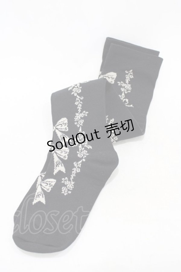 画像1: Innocent World / ローズリボンオーバーニーソックス  ブラック H-26-03-24-1001-IW-ZA-NS-ZH (1)