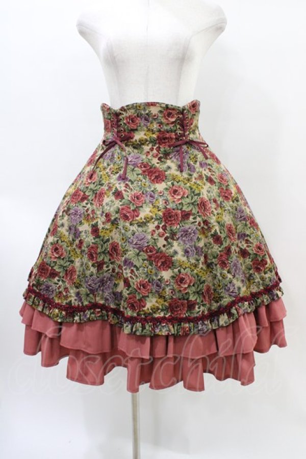 画像1: Victorian maiden / フォレストローズスカート Free グレイベージュ×コーラルレッド Gray Beige x Coral Red H-26-03-24-1027-CL-SK-NS-ZH (1)