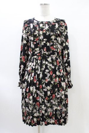 画像: axes femme / 花柄プリーツワンピース M ブラック H-26-03-24-1029-AX-OP-NS-ZH