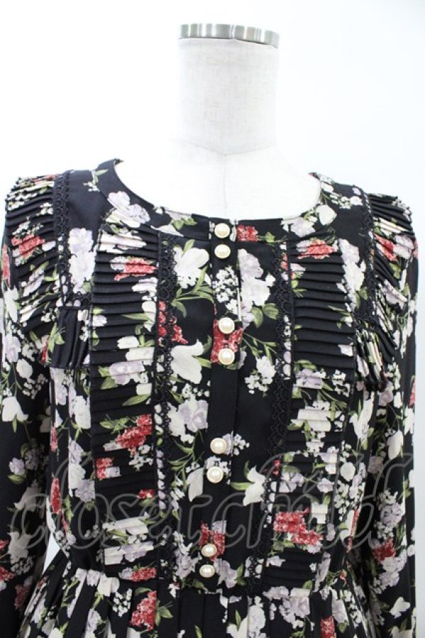 画像3: axes femme / 花柄プリーツワンピース M ブラック H-26-03-24-1029-AX-OP-NS-ZH (3)