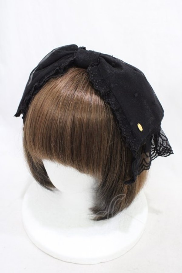 画像1: Angelic Pretty / DotチュールRibbonカチューシャ  ブラック H-26-03-24-1008-AP-AC-NS-ZH (1)