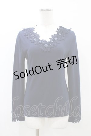 画像: axes femme / 花レースVネックインナー M ネイビー H-26-03-24-1062-AX-TO-NS-ZH