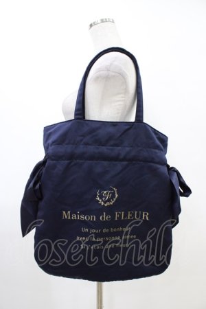 画像: Maison de FLEUR / ダブルリボンギャザートートバッグ  ネイビー H-26-03-24-1016-LO-BG-NS-ZH