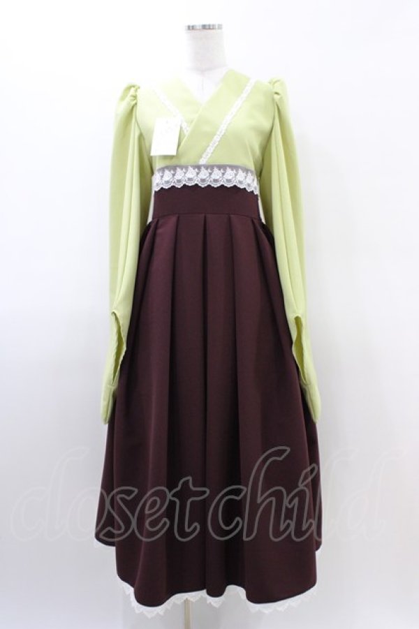 画像1: marcHenTica / 袴風ワンピースセット P グリーン/ワイン H-26-03-24-1019-LO-OP-NS-ZH (1)