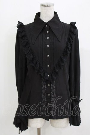 画像: Ozz oneste / 薔薇刺繍ストライプスリーブブラウス  ブラック H-26-03-24-049-OO-BL-KB-ZH