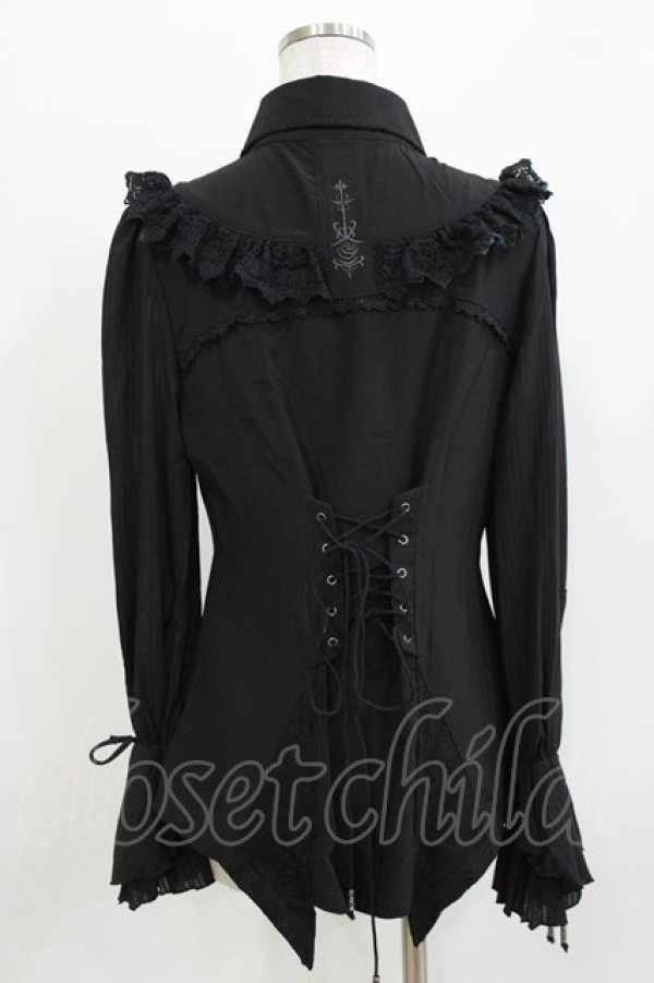 画像3: Ozz oneste / 薔薇刺繍ストライプスリーブブラウス  ブラック H-26-03-24-049-OO-BL-KB-ZH (3)