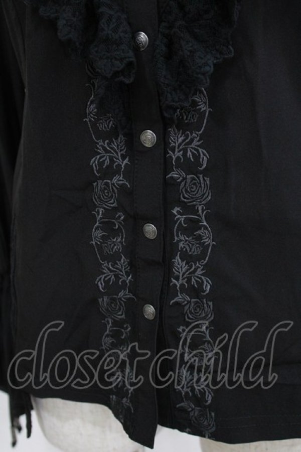 画像4: Ozz oneste / 薔薇刺繍ストライプスリーブブラウス  ブラック H-26-03-24-049-OO-BL-KB-ZH (4)