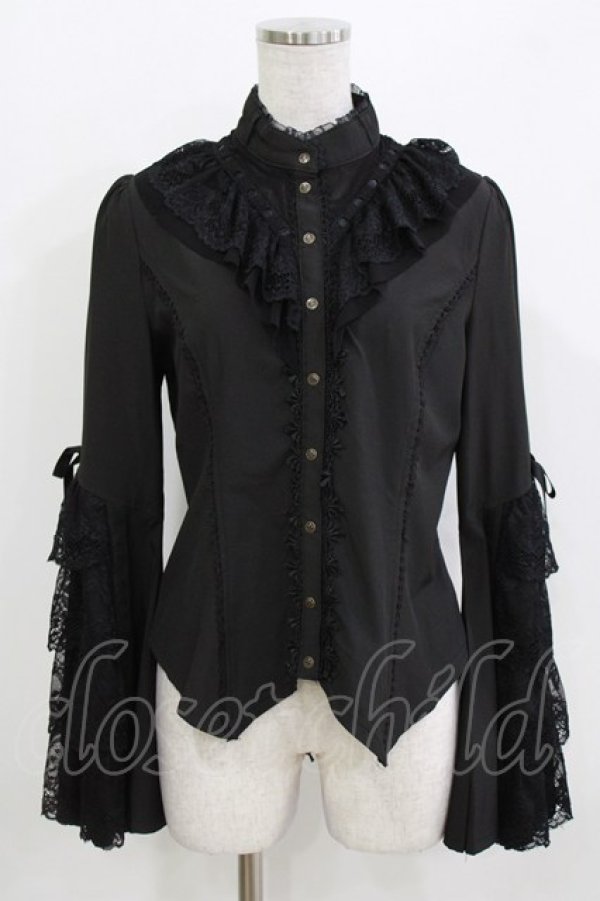 画像1: Ozz oneste / レースフリル姫袖ブラウス  ブラック H-26-03-24-050-OO-BL-KB-ZH (1)