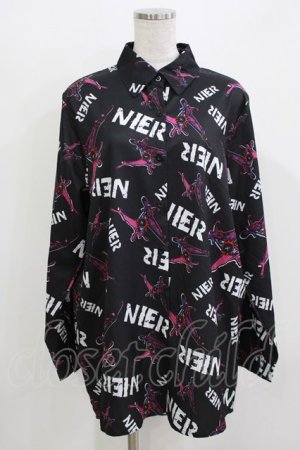 画像: NieR Clothing / 総柄長袖シャツ  黒×紫 H-26-03-24-052-PU-BL-KB-ZH