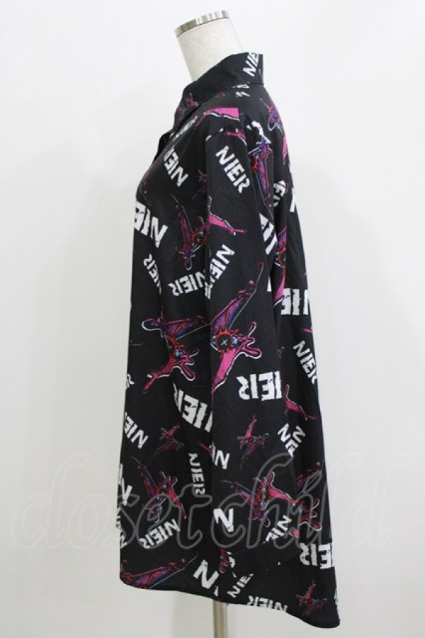 画像2: NieR Clothing / 総柄長袖シャツ  黒×紫 H-26-03-24-052-PU-BL-KB-ZH (2)