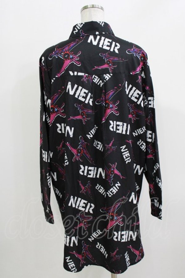 画像3: NieR Clothing / 総柄長袖シャツ  黒×紫 H-26-03-24-052-PU-BL-KB-ZH (3)