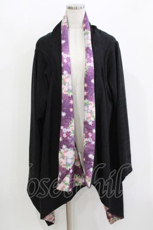 画像: gouk / 和柄切替カーディガン  ブラック H-26-03-24-054-GO-TO-KB-ZH