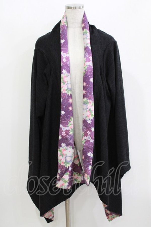 画像1: gouk / 和柄切替カーディガン  ブラック H-26-03-24-054-GO-TO-KB-ZH (1)