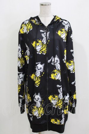 画像: NieR Clothing / 総柄ZIPパーカー  黒 H-26-03-24-059-PU-TO-KB-ZH