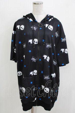 画像: NieR Clothing / 総柄ZIP半袖パーカー F 黒 H-26-03-24-060-PU-TO-KB-ZH