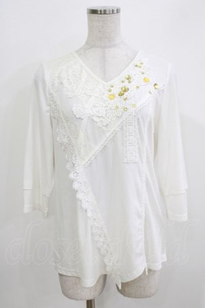 画像: OZZ ANGELO / ビジュー付切替カットソー  オフホワイト H-26-03-24-066-OO-TO-KB-ZH