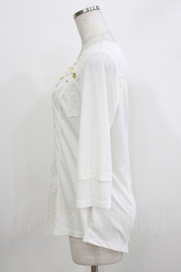 画像2: OZZ ANGELO / ビジュー付切替カットソー  オフホワイト H-26-03-24-066-OO-TO-KB-ZH (2)