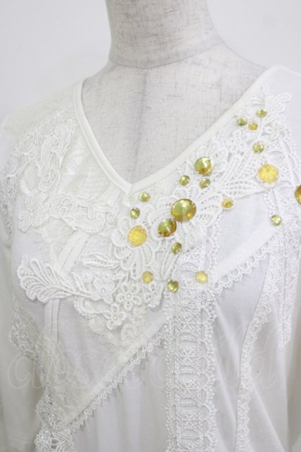 画像4: OZZ ANGELO / ビジュー付切替カットソー  オフホワイト H-26-03-24-066-OO-TO-KB-ZH (4)