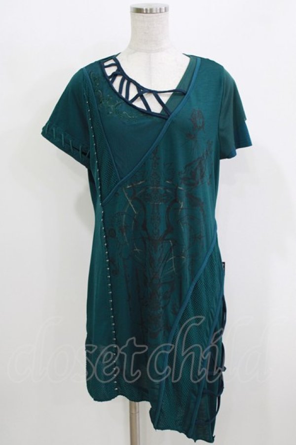 画像1: Ozz Croce / メッシュ切替プリントチュニック  グリーン H-26-03-24-068-OO-TO-KB-ZH (1)