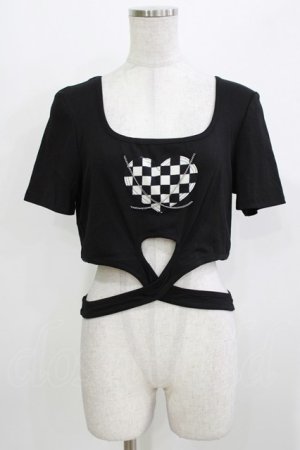 画像: DARK IN LOVE / Punk locomotive check heart crop top XL ブラック H-26-03-24-073-PU-TO-KB-ZH