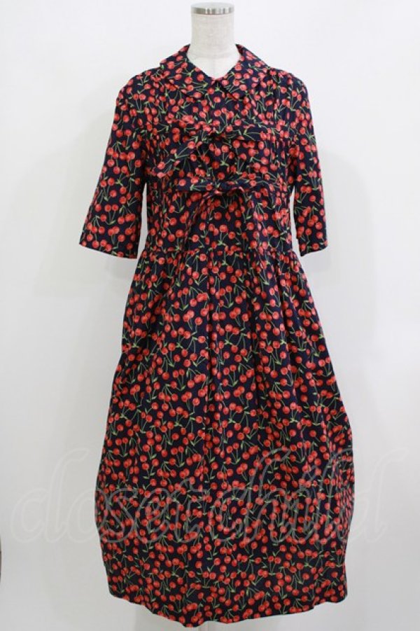 画像1: Jane Marple Dans Le Salon / Falling cherriesダブルリボンドレス  ネイビー H-26-03-24-018-JM-OP-KB-ZH (1)