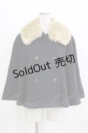 画像: Jane Marple / ファーカラーのケープコート  ネイビー H-26-03-25-026-JM-CO-KB-ZH