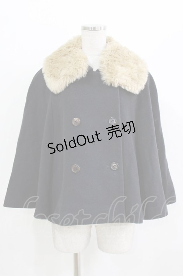 画像1: Jane Marple / ファーカラーのケープコート  ネイビー H-26-03-25-026-JM-CO-KB-ZH (1)