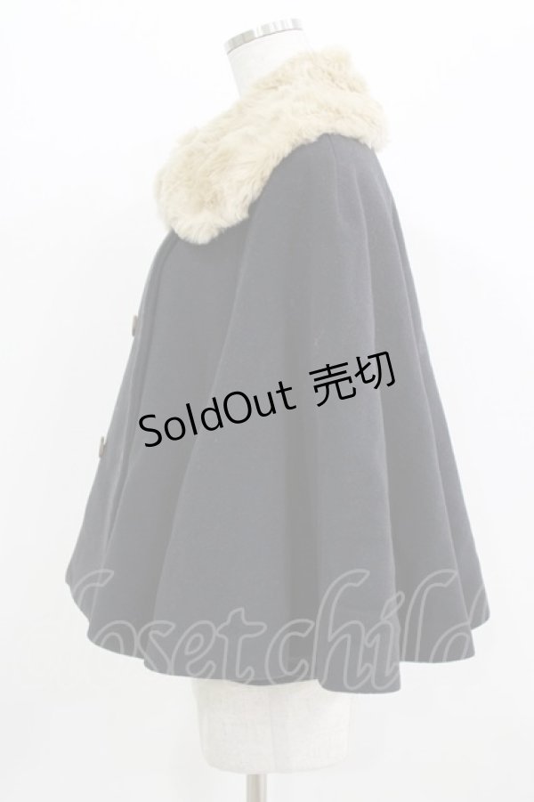 画像2: Jane Marple / ファーカラーのケープコート  ネイビー H-26-03-25-026-JM-CO-KB-ZH (2)