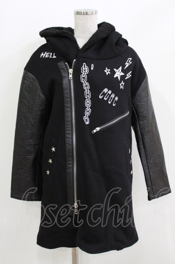 画像1: HELL CAT PUNKS / ボアフードライダースコート  ブラック H-26-03-25-030-PU-CO-KB-ZH (1)