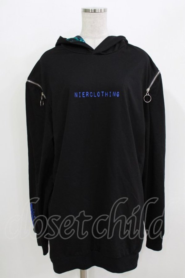 画像1: NieR Clothing / オフショルプルパーカー  黒 H-26-03-25-038-PU-TO-KB-ZH (1)