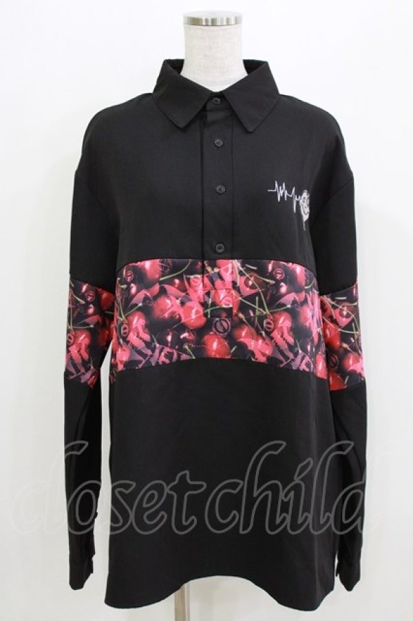 画像1: NieR Clothing / プリント切替ブラウス  黒×チェリープリント H-26-03-25-043-PU-BL-KB-ZH (1)