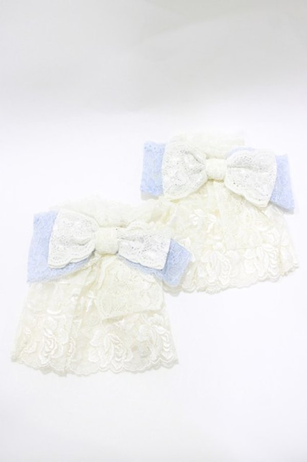 画像1: MR corset / レースリボンカフス  オフ×サックス H-26-03-25-065-PU-ZA-KB-ZH (1)