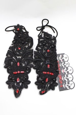 画像: DEVIL FASHION / Gothic flower shaped sleeves with diamonds  ブラック H-26-03-25-068-PU-ZA-KB-ZH