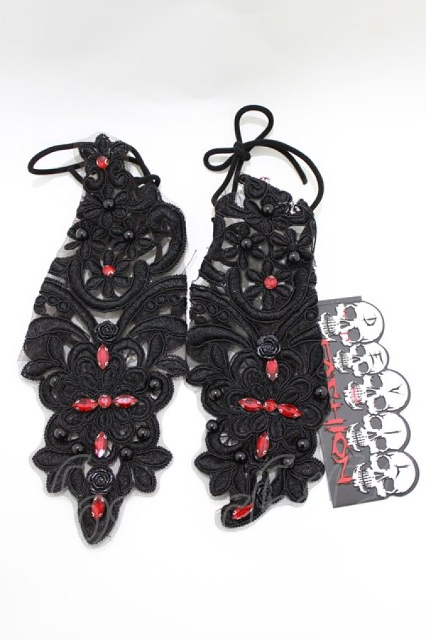 画像1: DEVIL FASHION / Gothic flower shaped sleeves with diamonds  ブラック H-26-03-25-068-PU-ZA-KB-ZH (1)