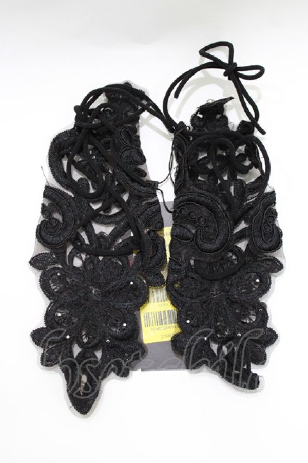 画像2: DEVIL FASHION / Gothic flower shaped sleeves with diamonds  ブラック H-26-03-25-068-PU-ZA-KB-ZH (2)