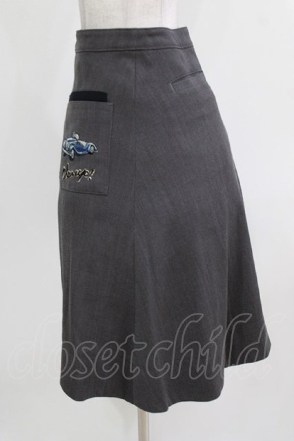 画像2: Jane Marple Dans Le Salon / The good oldのCar EMBポケットスカート  ミックスグレイ×ネイビー H-26-03-27-024-JM-SK-KB-ZH (2)