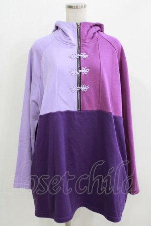 画像: NieR Clothing / 配色チャイナプルパーカー  パープルMIX H-26-03-27-056-PU-TO-KB-ZH