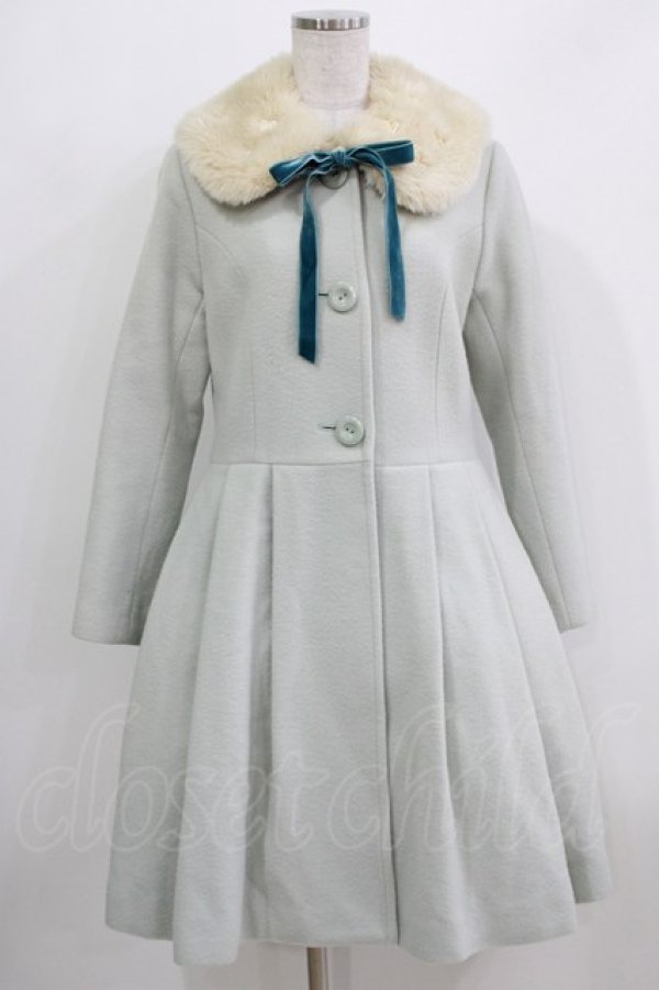 画像1: Leur Getter / フラワーレースファー衿付コート M ミント H-26-03-27-006-LU-CO-KB-ZH (1)