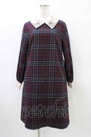 画像: axes femme / チェック柄サックワンピース M ワイン H-26-03-28-042-AX-OP-NS-ZH