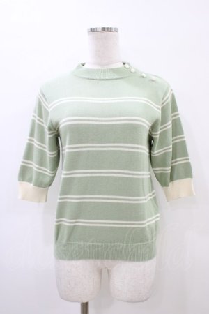画像: Fi.n.t / フレンチボーダー5分袖ニットプルオーバー Free GREEN×WH H-26-03-28-058-CA-TO-NS-ZH