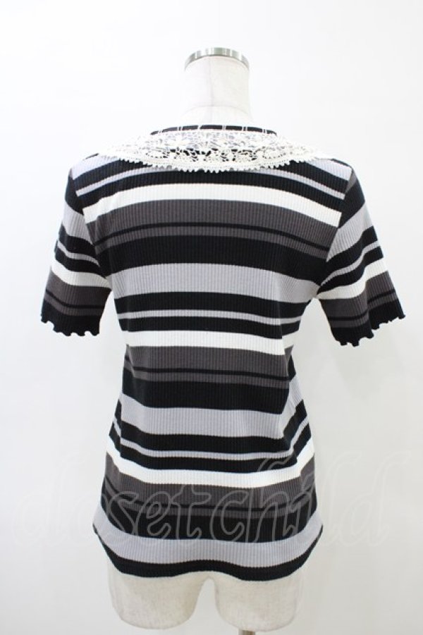 画像2: axes femme / レースカラーボーダートップス M ブラック H-26-03-28-060-AX-TO-YZ-ZH (2)