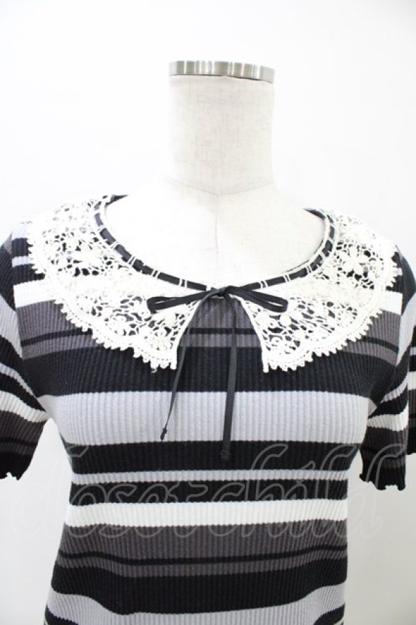 画像3: axes femme / レースカラーボーダートップス M ブラック H-26-03-28-060-AX-TO-YZ-ZH (3)