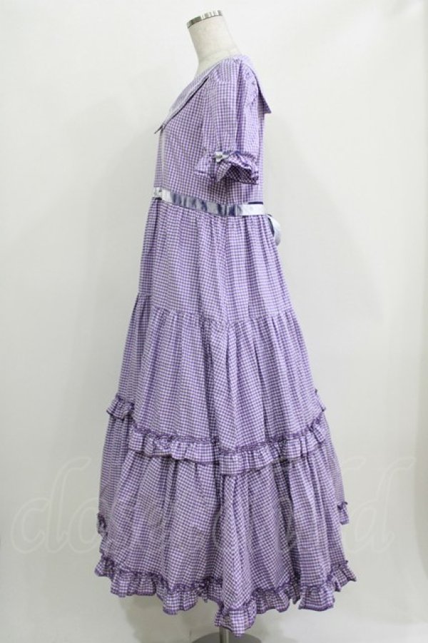 画像2: Maria pipi / セーラーカラーチェックレースドレス Free ラベンダー H-26-03-29-029-EL-OP-NS-ZH (2)