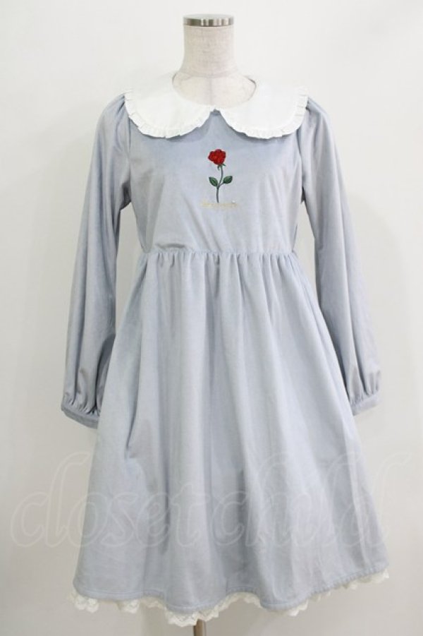 画像1: axes femme kawaii / ローズ刺繍ワンピース M サックス H-26-03-29-037-AX-OP-NS-ZH (1)