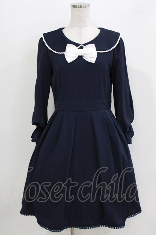 画像1: LODISPOTTO / リボンワンピース M ネイビー H-26-03-29-039-LO-OP-NS-ZH (1)