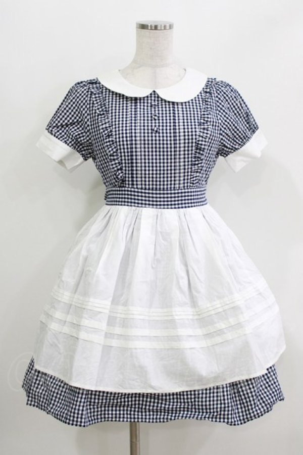 画像1: Ank Rouge / ギンガムエプロンワンピース M ネイビー H-26-03-29-040-CA-OP-NS-ZH (1)