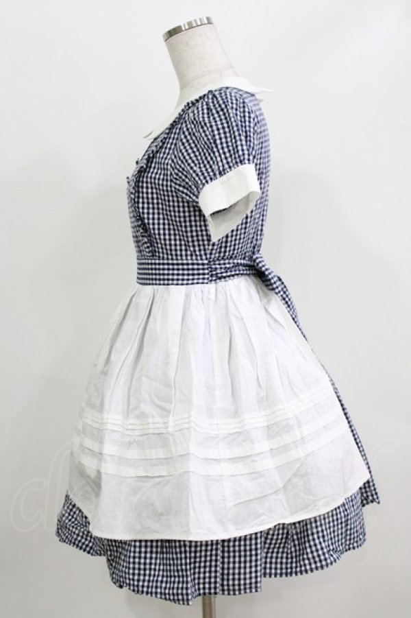 画像2: Ank Rouge / ギンガムエプロンワンピース M ネイビー H-26-03-29-040-CA-OP-NS-ZH (2)