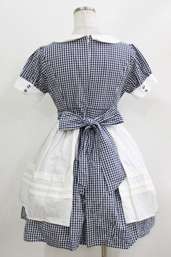 画像3: Ank Rouge / ギンガムエプロンワンピース M ネイビー H-26-03-29-040-CA-OP-NS-ZH (3)