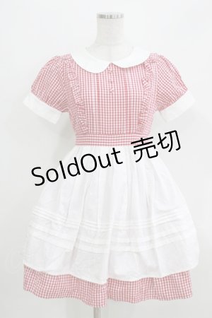 画像: Ank Rouge / ギンガムエプロンワンピース M レッド H-26-03-29-041-CA-OP-NS-ZH